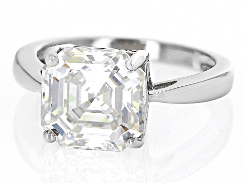 6.25ct Asscher Cut Strontium Titanate Rhodium Over Silver Ring - Size 9