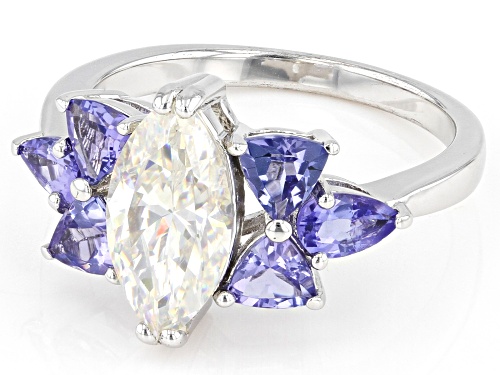 2.25ct Marquise Cut Strontium Titanate & Tanzanite Rhodium Over Silver Ring - Size 9