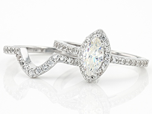 .80ct Marquise Strontium & White Zircon Rhodium Over Sterling Silver Ring with Band - Size 9