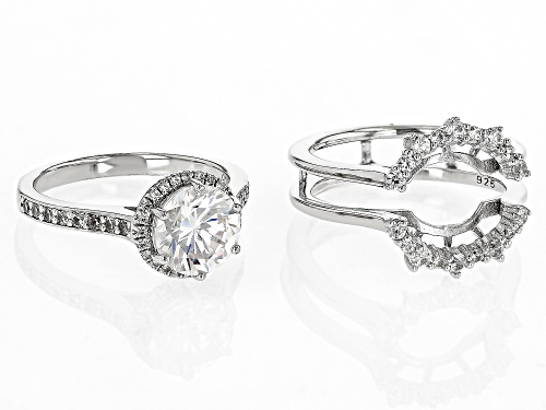 2.50CT STRONTIUM TITANATE & 1.12CTW WHITE ZIRCON RHODIUM OVER SILVER RING WITH GUARD - Size 9