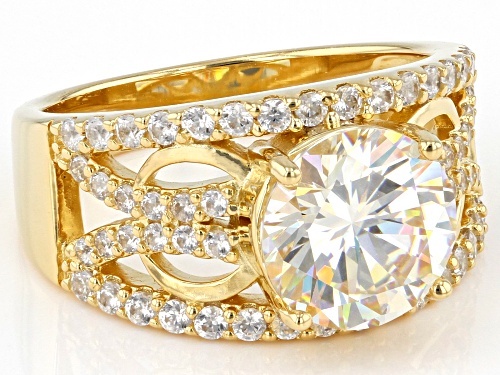 3.50CT STRONTIUM TITANATE & WHITE ZIRCON 18K YELLOW GOLD OVER SILVER RING - Size 6