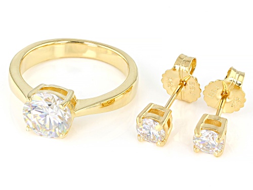 3.90ctw Strontium Titanate 18K Yellow Gold Over Silver Ring & Earring Set