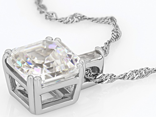6.25ct Asscher Cut Strontium Titanate & White Zircon Rhodium Over Silver Pendant With Chain
