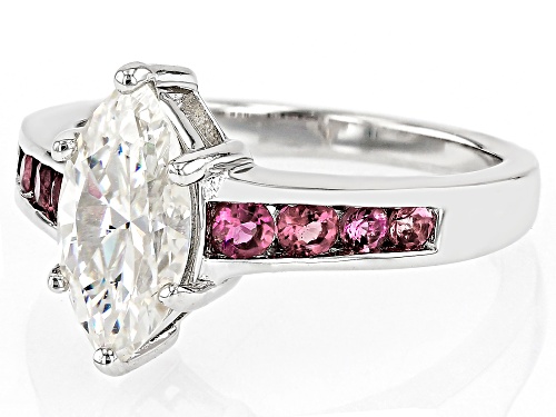 2.25CT MARQUISE CUT STRONTIUM TITANATE & 0.32CTW LAB BIXBITE RHODIUM OVER SILVER RING - Size 8