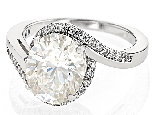 4.25ct Oval Strontium Titanate & White Zircon Rhodium Over Silver Ring - Size 6
