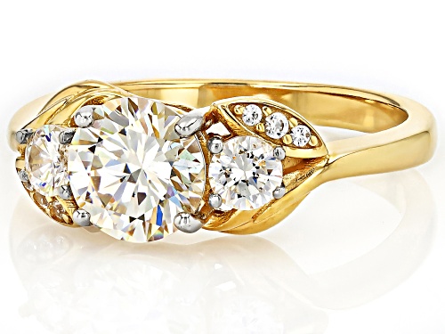 2.23CTW ROUND STRONTIUM TITANATE & ZIRCON 18K YELLOW GOLD OVER SILVER RING - Size 9