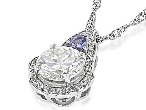 2.50CT STRONTIUM TITANATE, TANZANITE & ZIRCON RHODIUM OVER SILVER PENDANT & CHAIN