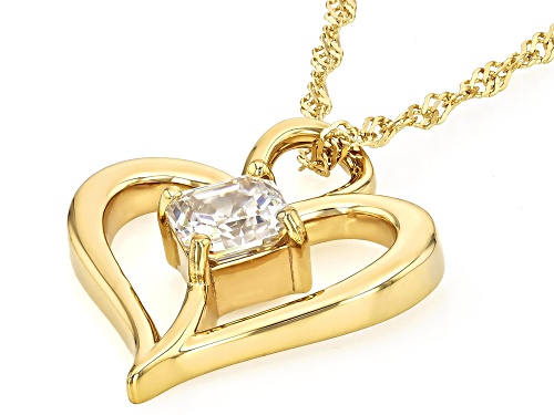 1.40CT ASSCHER STRONTIUM TITANATE 18K YELLOW GOLD OVER SILVER HEART PENDANT & CHAIN