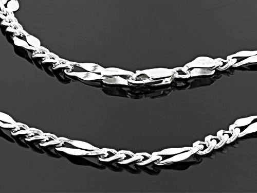 Sterling Silver Flattened Curb Link Station 20 Inch Necklace - Size 20