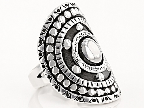 Oxidized Rhodium Over Sterling Silver Medallion Ring - Size 4