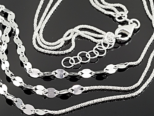 Sterling Silver Three Row Popcorn & Modified Mirror Cable Link 17 Inch Plus 1 Inch Extender Necklace - Size 17