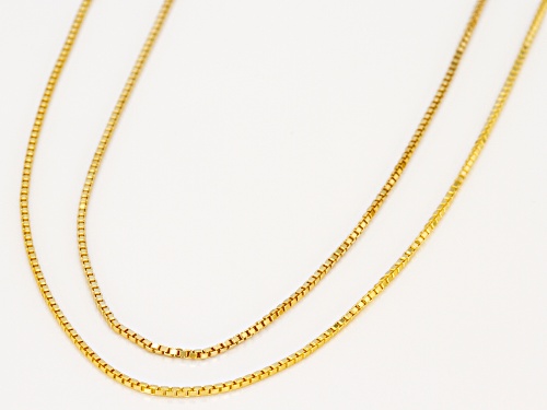 18k Yellow Gold Over Sterling Silver Box Chain Necklace 18, And 20 Inch Set Of 2