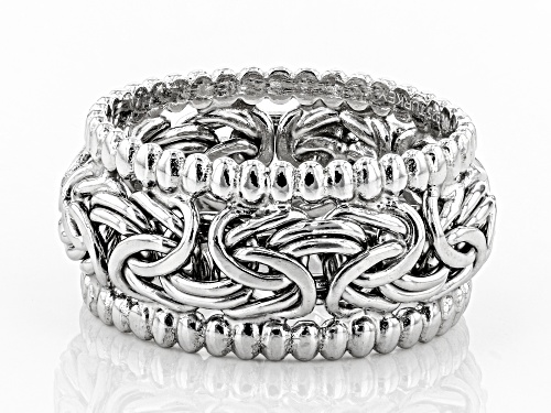 Sterling Silver Beaded Byzantine Wide Band Ring - Size 8