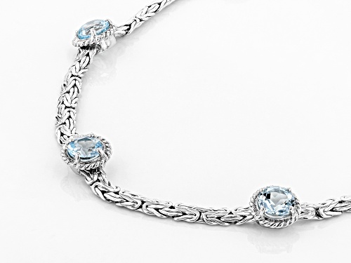 4.00ctw Round Blue Topaz Sterling Silver Byzantine Bracelet 8 Inch - Size 8