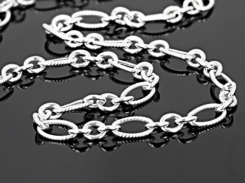 Sterling Silver Oval Textured Link Chain Necklace 18 Inch - Size 18