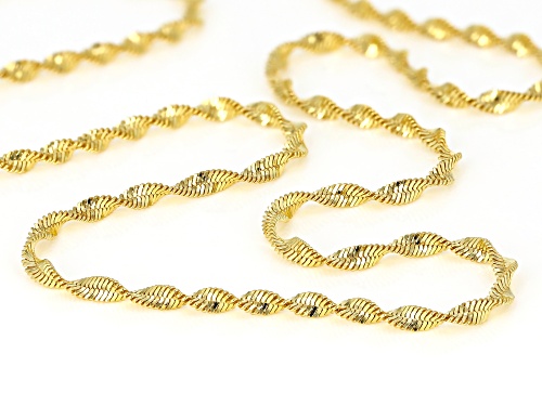 18K Yellow Gold Over Sterling Silver 2MM Polished Spiral Herringbone Chain Necklace 18 Inch - Size 18