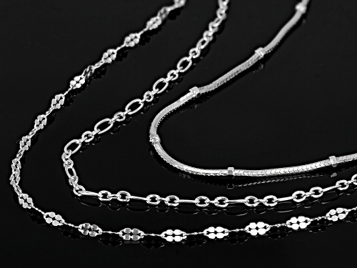 Sterling Silver Flat Disc, Alternated Rolo, And Snake With Bead Chain Necklace Set 18 Inch - Size 18