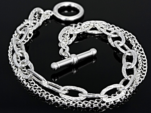 Sterling Silver Multi Chain Toggle Bracelet 7.5 Inch - Size 7.5