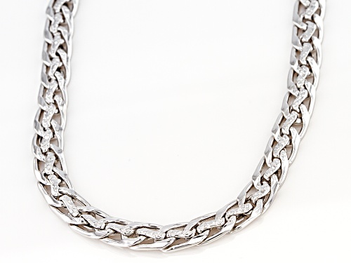 Polished & Hammered Designer Curb Link Sterling Silver Necklace 18 Inch - Size 18