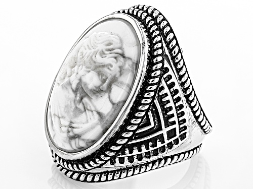 Southwest Style By Jtv™ 24x17mm Oval Carved White Magnesite Cameo Sterling Silver Ring - Size 6