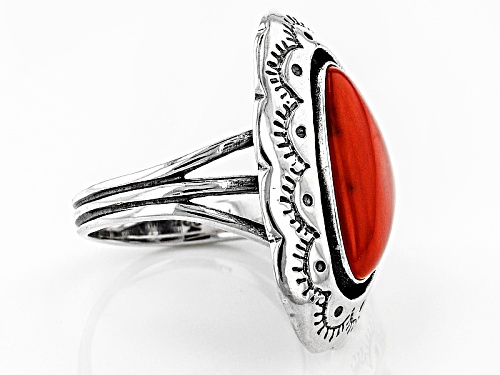 Southwest Style By Jtv™ 18x12mm Fancy Cabochon Red Coral Sterling Silver Solitaire Ring - Size 6
