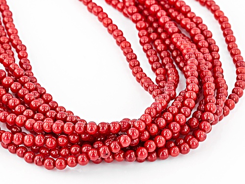 Southwest Style By Jtv™ 3.5mm Round Red Coral Bead Sterling Silver Ten-Strand Torsade Necklace - Size 18