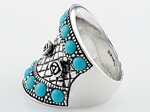 Southwest Style By Jtv™ 4mm Round Cabochon Campitos Turquoise Silver Flower Motif Ring - Size 7