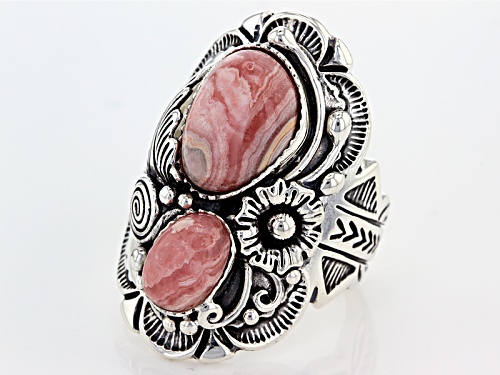 Southwest Style By Jtv™ Fancy Shape Rhodochrosite Sterling Silver Floral Ring - Size 5