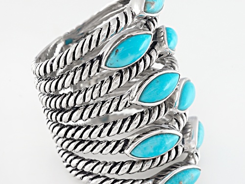 Southwest Style By Jtv™ 8x4mm Marquise Turquoise Sterling Silver Elongated 8-Band Ring - Size 6