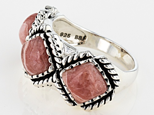 Southwest Style By Jtv™ 6.5mm Square Cushion Rhodochrosite Silver 3-Stone Ring - Size 8