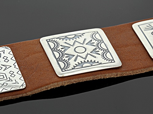 Southwest Style By Jtv™ Stamped Medallion Sterling Silver  Leather Band Bracelet - Size 7.5