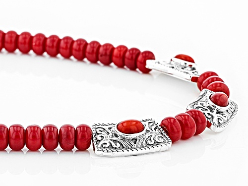 Southwest Style By Jtv™ 8x6mm Oval And 8mm Rondelle Bead Red Bamboo Coral Silver Necklace - Size 18
