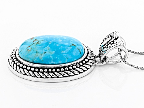 Southwest Style By Jtv™ 25x18mm Oval Turquoise Sterling Silver Pendant With Chain
