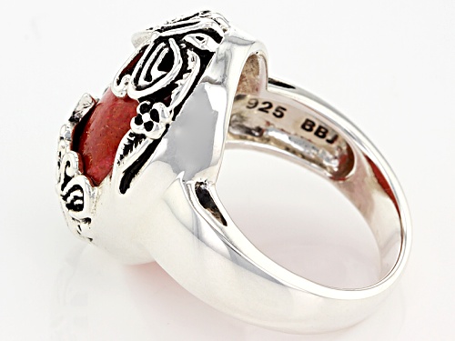 Southwest Style By Jtv™ 18x13mm Oval Red Sponge Coral Silver Butterfly Overlay Ring - Size 11
