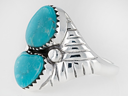 Southwest Style By Jtv™ Fancy Shape Cabochon Kingman Turquoise Sterling Silver Ring - Size 6