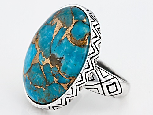Southwest Style By Jtv™ 27x22mm Oval Kingman Blue Mohave Turquoise Sterling Silver Solitaire Ring - Size 6