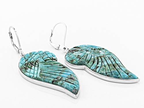Southwest Style By Jtv™ 20x10mm Carved Turquoise Angel Wing, Sterling Silver Dangle Earrings