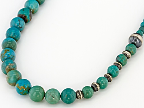 Southwest Style By Jtv™ Graduated Round 3mm, 6mm, And 8mm Kingman Turquoise Silver Bead Necklace - Size 18