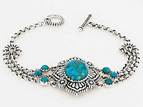 Southwest Style By Jtv™ 18x13mm Oval And 4mm Round  Turquoise Cabochon Sterling Silver Bracelet - Size 8