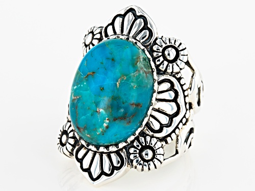 Southwest Style By Jtv™ 18x13mm Oval Turquoise Cabochon Solitaire Sterling Silver Ring - Size 5