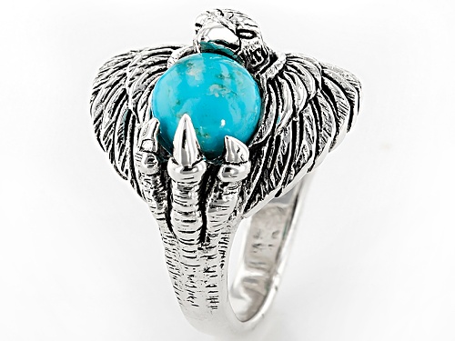 Southwest Style By Jtv™ 7mm Round Blue Turquoise Sterling Silver Eagle Ring - Size 5