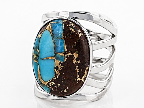 Southwest Style By Jtv™ 20x15mm Oval Blue Mohave Kingman Turquoise With Matrix Silver Ring - Size 6