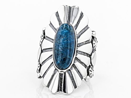 Southwest Style By Jtv™ 17x7mm Oval Cabochon Blue Apatite Sterling Silver Solitaire Ring - Size 7