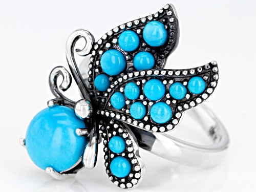 Southwest Style by JTV™ round cabochon turquoise sterling silver butterfly ring - Size 7
