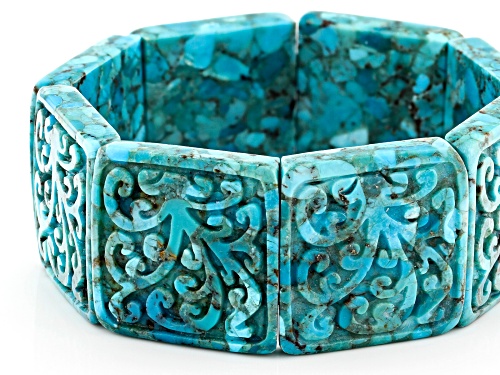 Southwest Style by JTV™ carved turquoise stretch bracelet - Size 8