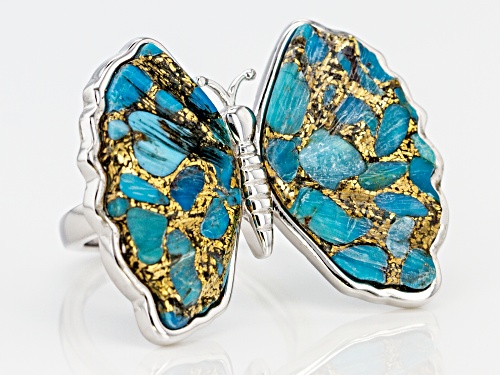 Southwest Style by JTV™ carved turquoise rhodium over sterling silver butterfly ring - Size 7