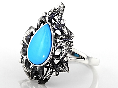 Southwest Style by JTV™ pear shape Sleeping Beauty turquoise rhodium over sterling silver ring - Size 5