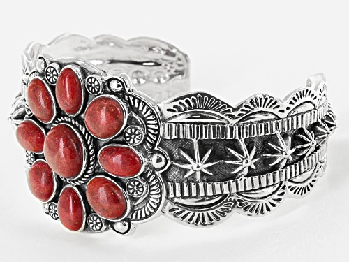 Southwest Style by JTV™ oval cabochon red Indonesian coral sterling silver cuff bracelet