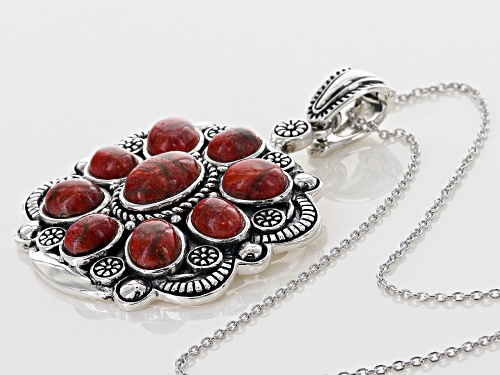 Southwest Style by JTV™ oval cabochon red Indonesian coral sterling silver enhancer with chain