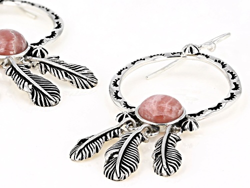 Southwest Style by JTV™ 8mm round rhodochrosite  sterling silver feather detail dangle earrings